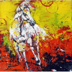Shan Amrohvi, 08 x 08 inch, Oil on Canvas, Horse Painting, AC-SA-100